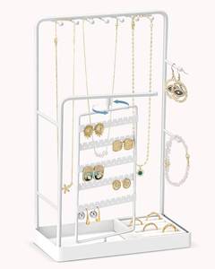 lot 3055 image: Lolalet Jewelry Organizer Stand, No Assembly Needed Display Storage with Rotating Earring Holder for Necklace Bracelet Rings, Galentines Valentines Gifts Room Dorm Decor for Women Girls -White