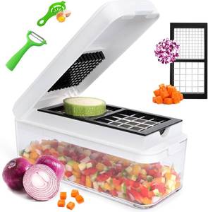 lot 3061 image: Vegetable Chopper, Multi-functional Food Chopper, 4 in 1 Onion Slicer Vegetable Cutter, Onion Chopper, Veggie Slicer, Food Chopper with Container and Lid (White)