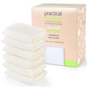 lot 3076 image: Practical Matter Kitchen Sponge, Organic Cotton Fiber All-Purpose Dish Sponges for Washing Dishes and Cleaning All Surfaces, Durable Non Scratch Scrub, 6 Count Value Pack