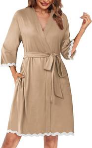 lot 3089 image: Ekouaer Women Kimono Robe 34 Sleeves Loungewear Dress Knee Length Sleepwear Pockets Housecoat Short Bathrobe SIZE S