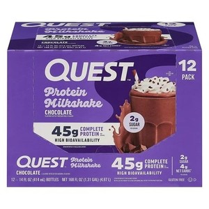 lot 3092 image: Quest Chocolate Protein Milkshake, 45g Protein, Bottles, 12 pk.14 fl. oz.