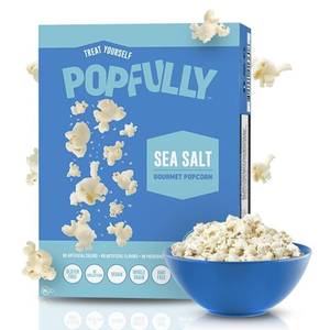 lot 3095 image: POPFULLY Sea Salt Popcorn Fully Pops, Sharing Bags, Simple Flavor, Big Pop, Micro Popcorn Bags, 3-Pack