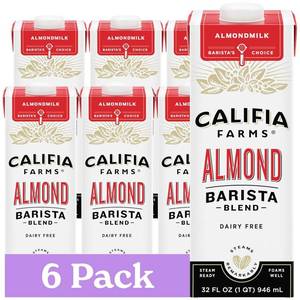 lot 3103 image: Califia Farms - Original Almond Barista Blend Almond Milk 32 Oz (Pack Of 6), Shelf Stable, Dairy Free, Plant Based, Vegan, Gluten Free, Non GMO, High Calcium, Milk Frother, Creamer