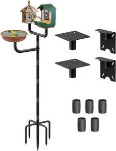 lot 3109 image: 3 Holders Upgrade Bird House Pole with 90inch for Outdoor Bird Feeder Bath, Heavy Duty Adjustable Birdhouse Stand with 4 Plates & 5 Prong Base for Garden, Yard(NO Birdhouse & Birdbath)