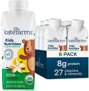 lot 3114 image: KATE FARMS Organic Kids Nutrition Vanilla Shake, 8g Protein, 27 Vitamins and Minerals, Meal Replacement, Gluten Free, Non-GMO, 8.45 oz (6 Pack)