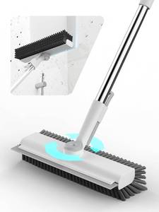 lot 3122 image: Floor Scrub Brush with Long Handle, 3 in 1 Scrape and Heavy-Duty Stiff Bristle Floor Scrubber Brush with Squeegee and Tweezer for Cleaning Tile Wall Deck Bathroom Patio Garage Kitchen (White)