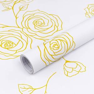 lot 3132 image: Amiya Yellow and White Floral Wallpaper Peel and Stick Gold Boho Removable Contact Paper A Set of 17.3 X 300Retro Self Adhesive Wall Paper Decorative WallsBedrooms,Cabinets Decal Vinyl Roll