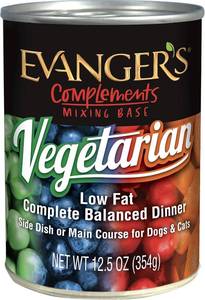 lot 3141 image: Evangers Complements Vegetarian Dinner, 12.5 oz Each   Grain-Free Plant-Based Food for Dogs &amp Cats   Balanced Mixing Base with Vegetables &amp Fruits, 11 Count