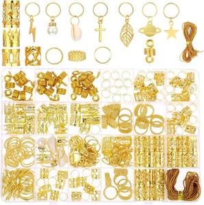 lot 3159 image: Ouligay 259PCS Gold Hair Accessories for Braids Loc Jewelry Gold Hair Jewelry Charms for Women Men Metal Hair Rings Cuffs Clips for Dreadlock Rave Accessories with Transparent Storage Box