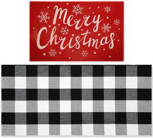 lot 3176 image: 2 Pcs Christmas Doormat 24 x 51 Christmas Outdoor Rug and 18 x 28 Merry Christmas Coir Doormat Welcome Mat Xmas Non Slip Floor Mat for Outside Entrance Front Porch(Snowflake)