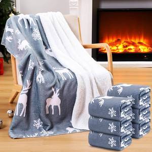 lot 3181 image: Buryeah 6 Pack Sherpa Fleece Christmas Throw Blankets Double-Layer Fabric Soft 50 x 60 Inch Holiday Blanket Bulk with Santa Claus Reindeer Snowman Xmas Tree Print for Couch Sofa Decor (Gray Deer)