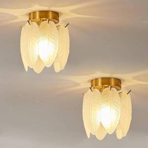 lot 3214 image: 2 Packs Gold Semi Flush Mount Ceiling Light Fixtures Glass Vintage Hallway Light Fixture, Indoor Close to Ceiling Lamp for Hallway Entryway Kitchen, Bulb Not Included (Feather)