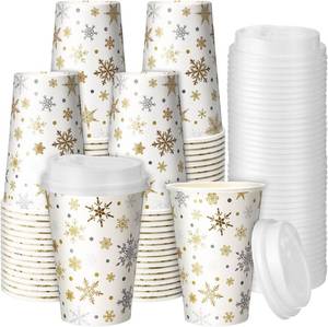 lot 3254 image: Snowflake Disposable Coffee Cups with Lids Hot Cold Beverage Coffee Cups for Winter Valentines Day Christmas Party Tea Cafe Home Restaurant Picnic Drinking(240 Pcs,12 oz)