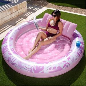 lot 3256 image: SLOOSH Inflatable Tanning Pool Lounger Float, 72 x 56 Pool Floats Adult with Pillow, 4 in 1 Round Suntan Tub Raft Floatie,Sunbathing Bed Lounge for Water Blow Up Ball Pit Party Gifts, Pink