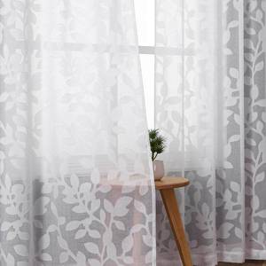 lot 3008 image: Leaf Jacquard Back Tab Curtains - White - 2x50x120