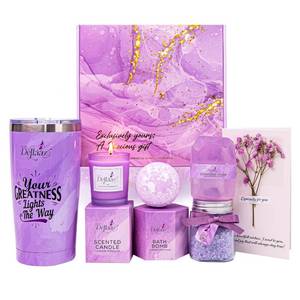 lot 3287 image: Lavender Spa Gift Set for Women 6pcs - Includes Candle, Handmade Soap, Bath Bomb, Bath Salts, Tumbler & Greeting Card - Ideal Gift for Birthdays, Mother s Day, Christmas, or Special Occasions