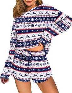 lot 3318 image: Ekouaer Waffle Knit Pajama Sets for Women Solid Lounge Sets Long Sleeve Top and Shorts Pjs Size XL