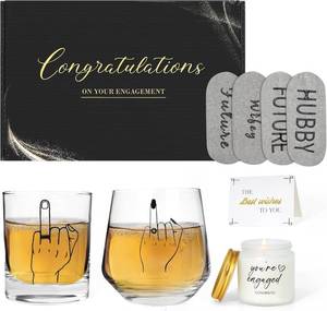 lot 3328 image: Wedding Gifts & Engagement Gifts for Couples   Whiskey & Wine Glasses Gift Set with Socks, Candle & Card   Bridal Shower, Newlywed, Mr & Mrs, Married Couple & Wedding Registry Gift