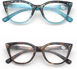 lot 3337 image: Trendy Oversized Blue Light Reading Glasses Women,Stylish Square Cat Eye Glasses 2 Pairs 2.0