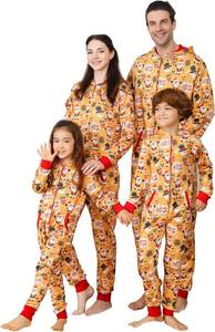 lot 3340 image: ANGELGGH Matching Family Christmas Onesie Pajamas, Cute Vacation Print One Piece PJs, Hooded Holiday Loungewear with Pockets (Men, XL, Yellow Ho)
