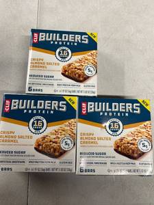 lot 3354 image: 3 Boxes of CLIF BUILDERS Protein Bars Crispy Almond Salted Caramel, Reduced Sugar, Gluten Free, 6ct Each