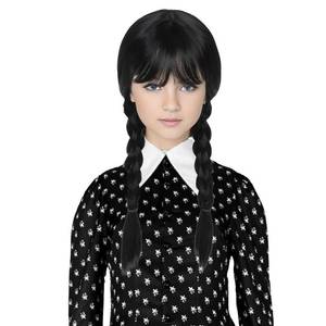 lot 3362 image: Miss U Hair Long Straight Black Braided Wig with Bangs Gothic 2 Pigtails Halloween Party Wig