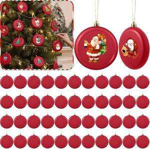 lot 3366 image: 48 Pcs 4 Inch DIY Christmas Ornaments Red Blank Ball Ornament Xmas Plastic Matte Flat Discs Christmas Tree Hanging Ornament Decorations DIY Crafts Painting Drawing Stickers Decals