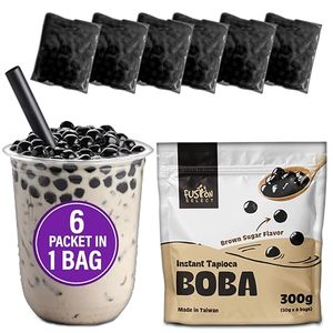 lot 3384 image: Fusion Select Instant Boba - No-Cook Instant Tapioca Pearls for Bubble Tea Drinks, Hot or Cold Sweet Milk Beverage - Microwave or Heat With Boiling Water - Real Brown Sugar Flavored Balls (6)