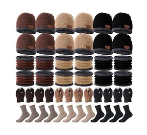 lot 3394 image: Suhine 60 Piece Winter Hats Gloves Scarves Homeless Winter Care Package Valentines Gift (Dark Colors)