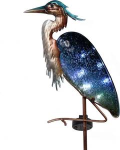 lot 3398 image: TERESAS Collections Blue Heron Garden Decor for Outside Solar Lights, 39 Glass Lawn Ornaments with Outdoor Lights Decorative Stake, Yard Art Decorations Outdoor for Patio Gifts for Mom Grandma