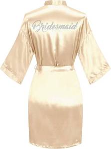 lot 3418 image: Womens Satin Robe Short Kimono for Bride & Bridesmaid with Silver Rhinestones, Wedding Party Robes