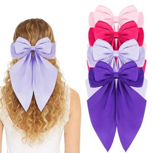 lot 3420 image: 4 Pcs Silky Satin Hair Bows Coquette Oversized Satin Bows Long Tail Hair Ribbon Bow Clips Barrettes Big Bowknot Large Cute Aesthetic Oversized Pink Purple Bow Hairs Accessories Holiday Gifts