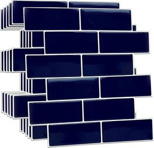 lot 3426 image: WALPLUS 6-Sheets Peel and Stick Backsplash for Kitchen Removable Backsplash for Renters 11.8 x 11.8 Self Adhesive Stick Tile for Kitchen Bathrom Deep Blue Glossy with White Grout