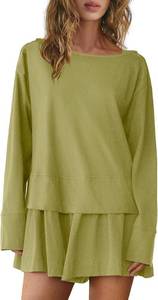 lot 3429 image: Panadila Womens Long Sleeve Short Romper Dresses Crewneck Oversized One Piece Jumpsuit Open Back Layered Casual Outfit SIZE XL STOCK PHOTO APPROXIMATE