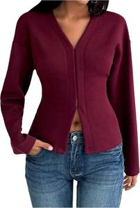 lot 3433 image: SHENHE Womens Dressy Casual Blouse V Neck Split Hem Long Sleeve Business Casual Top Shirt SIZE M