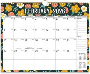 lot 3435 image: 2026 Wall Calendar - 12 Months Wall Calendar 2026 from Feb. 2026 - Dec. 2026, 14.8 x 11.6, Twin-Wire Binding, Blank Block, Julian Dates, Hanging Loop, Holiday Reminder, Thick Paper