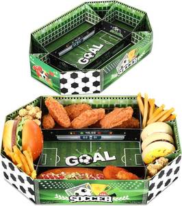 lot 3556 image: 2 Pcs Soccer Party Supplies Kit, Large Soccer Paper Food Tray Disposable Snack Serving Trays Birthday Sports Game Party Decorations and Favors, Stock Photo Approximate