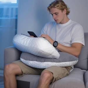 lot 3562 image: SOUNDANCE Gaming Pillow Reading Pillow for Lap, Arm Support Elbow Rest for Bed Sofa, Ergonomic U-Shaped Design with Equipment Support, Reduces Arm Fatigue During Gaming, Reading, Working, Crocheting