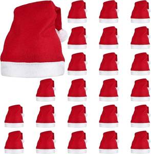 lot 3599 image: Elcoho 24 Pack Santa Red Hat Short Plush with White Cuffs Non-woven Fabric Christmas Hat