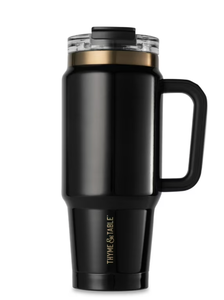 lot 3209 image: Thyme &amp Table 32 fl oz Stainless Steel Luna Tumbler with Handle and Dual Straw Lid, Black