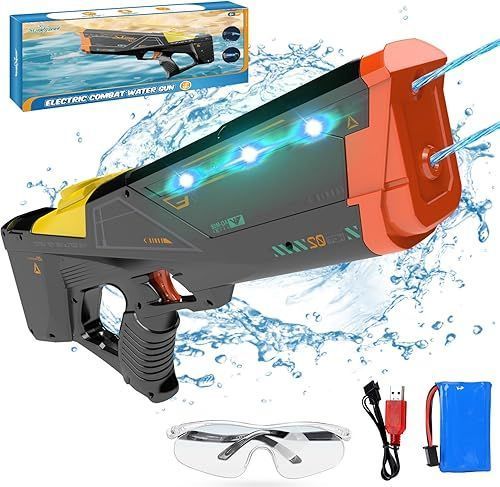 lot 4461 image: EagleStone Electric Water Gun for Adults & Kids, Light-Up Dual Nozzle Water Blaster,Squirt Gun with 1500mAh Battery, 26-33FT Long-Range Shooting, Leak-Proof, Outdoor Beach Pool Party Toy