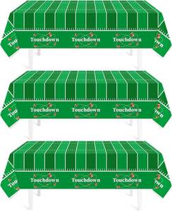 lot 3890 image: Childom Football Party Decorations,3 Pack Football Tablecloth Disposable Plastic Tablecloth 54 X 108 Plastic Table Cloth for Rectangle Tables,Birthday Party Decor,Parties Supplies for Home,Dinner