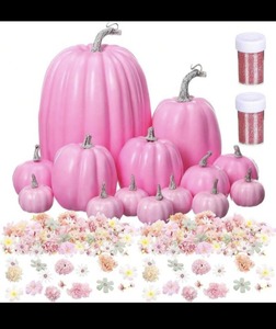 lot 3899 image: Zubebe Fall Decor 14 Pcs Assorted Sizes Artificial Pumpkins 100 Silk Flower Heads Faux Foam Pumpkins For Gifts Wedding Bridal Baby Shower Thanksgiving Table Centerpiece Mantel Shelf(Pink)