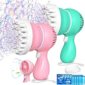 lot 3957 image: Sloosh 2 PCS Tape-C Charging Bubble Gun Toy for Ages 3-8 Boys Girls with Removable Fan, Bubble Solution, Bubble Machine Gun for Kids, Adults, Summer Toys, Party Favors, Easter, Birthday Gift, Outdoor