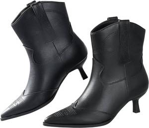 lot 6004 image: Kitten Heel Ankle Boots for Women Cowgirl Boots Womens Cowboy Booties Pointed Toe Dress Western Short Shoes Size 9.5