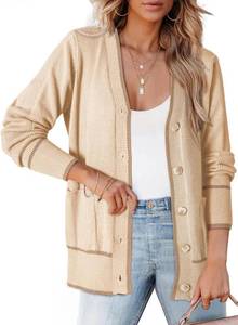 lot 6010 image: Dokotoo Short Cardigans for Women Color Blocked 2024 Fall Fashion Button Down Sweaters Winter Coats with Pockets Size Medium