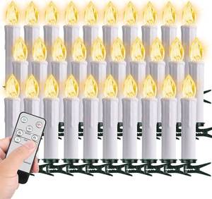 lot 6021 image: 30 pcs Christmas Tree Candles with Clips, 4Taper Candle Stick with Remote Timer and dimmable, Waterproof White Flameless Mini Window Candle Battery Operated for Trees Wreath