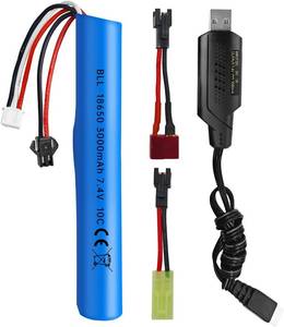 lot 6035 image: sea jump 7.4V 10C 3000mAh with SM-2P Plug and USB Charging Cable Applicable to MP5K M4 M110 SRB1200 SRB400 SRB400 SUB Air Gun Gel Water Droplet Explosion Toy Gun Remote Control Toy Car Battery
