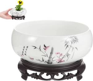 lot 6056 image: Blue and White Porcelain Hydroponic Planter Pot with Base 6.9 Inch Chinese Style Ceramic Lotus Flower Pot for Indoor Garden and Home Decoration