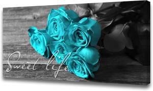 lot 2105 image: SZDHHH Teal Rose Wall Art for Couples Master Bedroom Decor Framed Flower Canvas Print Black and White Vintage Romantic Sweet life Floral for Living Room Bathroom Decoration Artwork 29x58inch